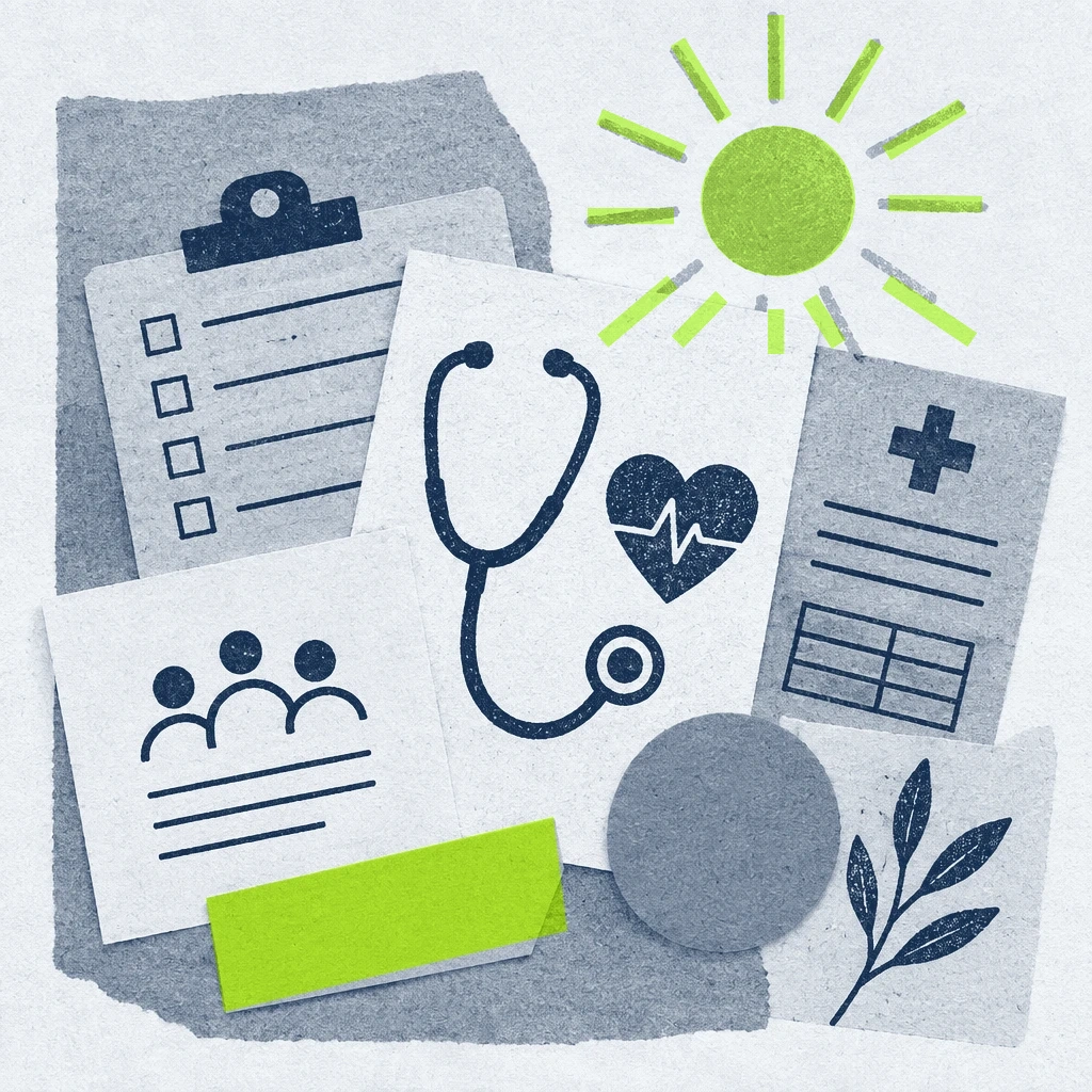 A tactile paper collage representing accessible healthcare